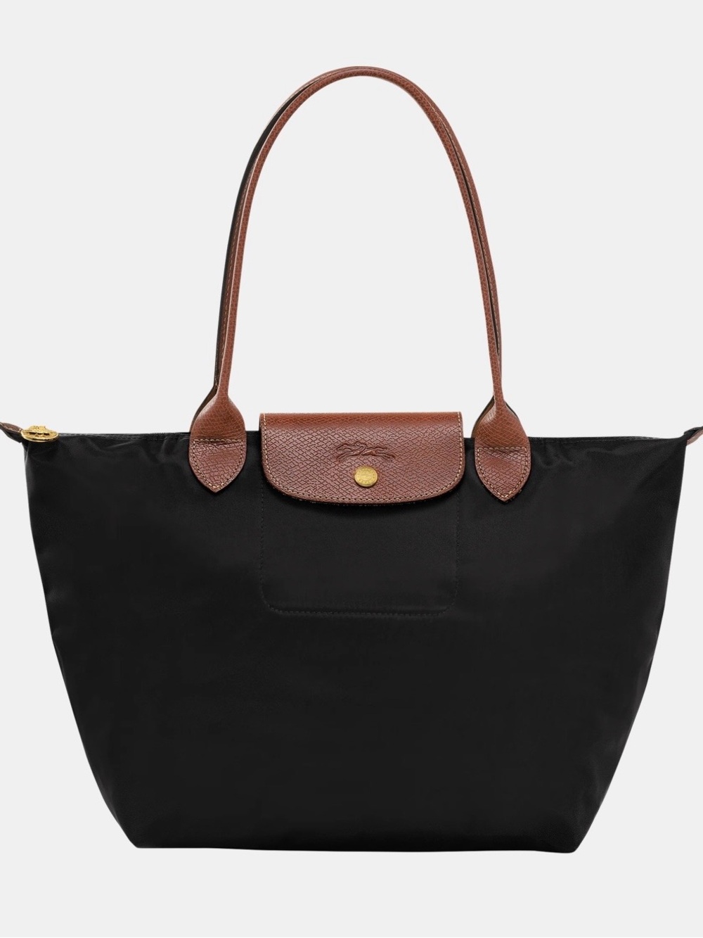 Longchamp Black Tote with Brown Leather Trim